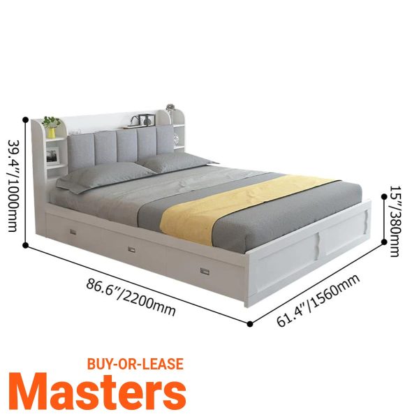 Modern White Storage Bed Low Profile Queen Bed with 3 Drawers (4)